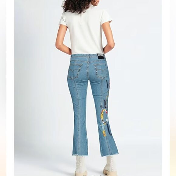 Versace Jeans Couture Brand Logo Appliqués High Waist Cropped Jeans.Size 27 - Picture 3 of 17